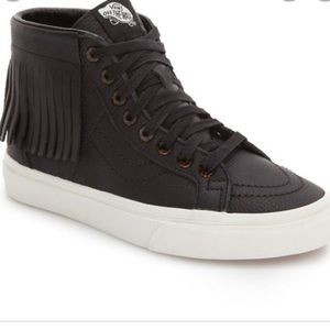 Black Leather Hightop Fringe Vans